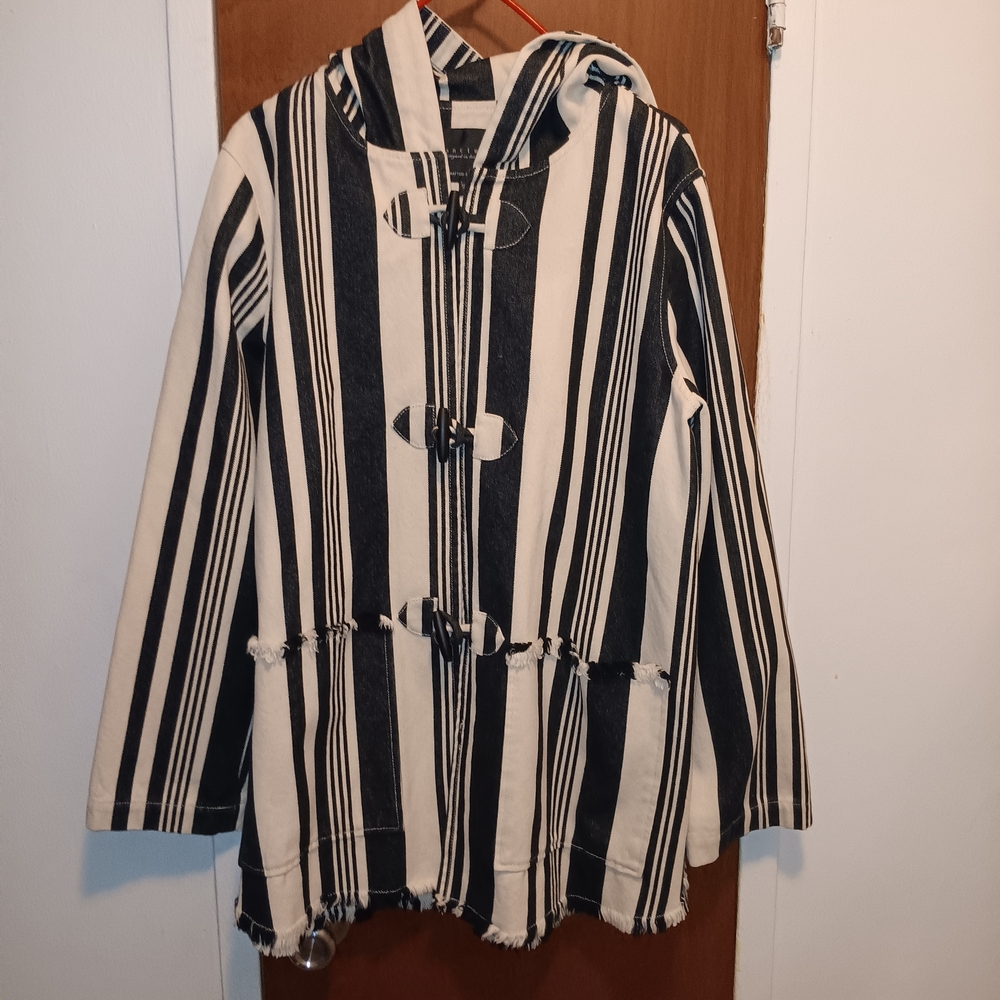 Sanctuary FALL Black and White Striped Toggle Closure Jacket
